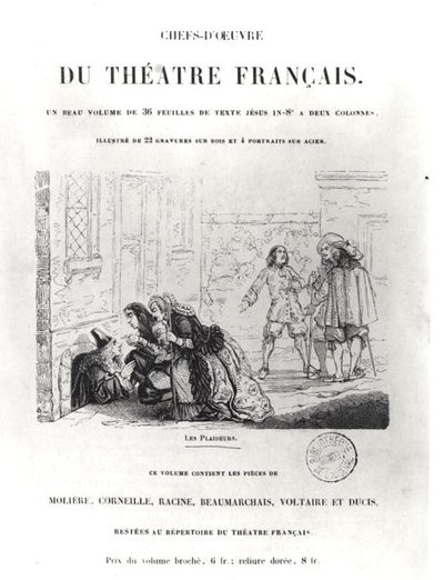 Frontispiece for Chefs dOeuvre du Theatre Francais with an Illustration for The Litigants by Jean Racine by French School